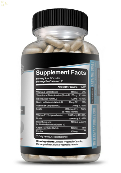 B-12 Complex 60Ct Vitamins B2 B6 B12 & C Biotin Inositol Folate Choline Niacin