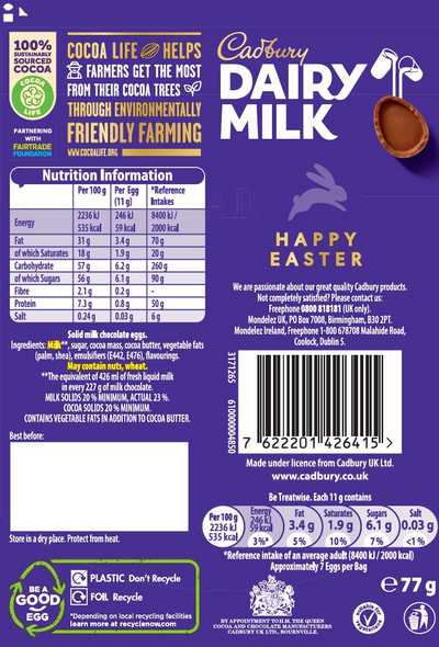 Cadbury Dairy Milk Miniature Chocolate Egg Bag, 77G Easter, Egg Hunt, Big Night In, Birthday, Thank You Gift, Present, Filled Chocolate Eggs, Great Gift, OFFICIAL