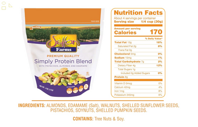 Setton Farms Simply Protein Nut Blend with Pistachios, Almonds and Edamame, 4 Oz Resealable Bag
