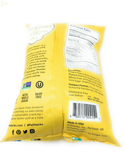 PUFFWORKS Organic Honey Peanut Butter Puffs, 3.5 OZ