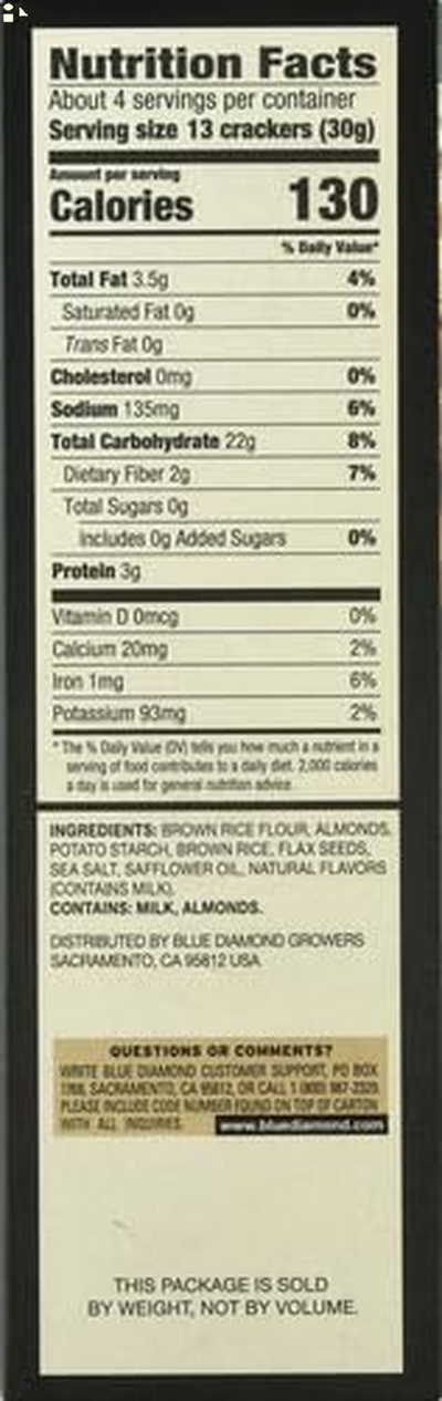 Blue Diamond Almond Cracker Crisps, Flax Seed, 4.25 Oz