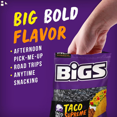 BIGS Taco Bell Taco Supreme Sunflower Seeds, Keto Friendly Snack, Low Carb Lifestyle, 5.35 Oz Bag