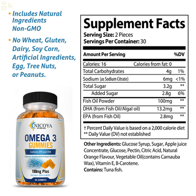 Omega 3 Fish Oil Gummies Extra Strength DHA & EPA, Brain, Heart & Joint Support