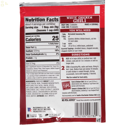 Mccormick White Chicken Chili Seasoning Mix, 1.25 Oz Envelope Packing May Vary