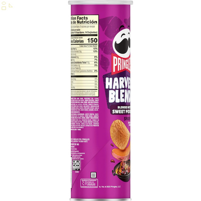 Pringles Harvest Blends Potato Crisps Chips, Lunch Snacks, Blended with Sweet Potato, Smoky BBQ, 5.5Oz Can