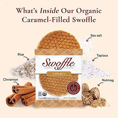Swoffle Single Stroopwafel Sample, Caramel - Single Stroopwafel Cookie | One 1.16Oz Stroopwafel | Individual Wrapped Stroopwafel | Wheat Free, Gluten Free, and All Natural!