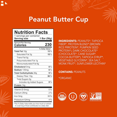 ALOHA Organic Plant Based Protein Bars - Peanut Butter Cup Bar - Vegan, Low Sugar, Gluten-Free, Paleo, Low Carb, Non-Gmo, No Stevia, No Erythritol