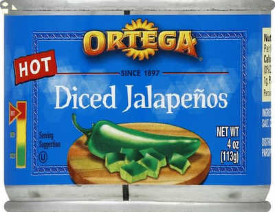 Ortega Diced Jalapenos, Hot, 4 Ounce