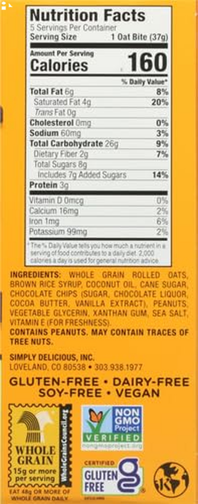 Bobo'S Oat Bites, Peanut Butter Chocolate Chip, 1.3 Ounce-5 Count(Pack of 1)