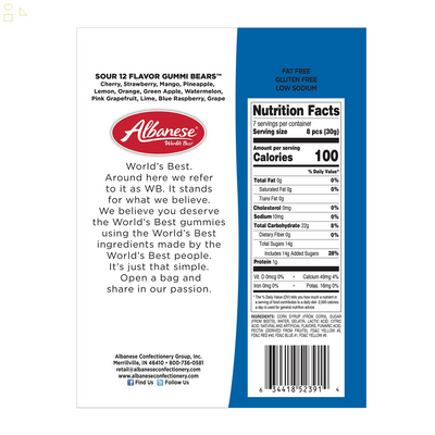Albanese World'S Best Sour 12 Flavor Gummi Bears, 8 Ounce Bag