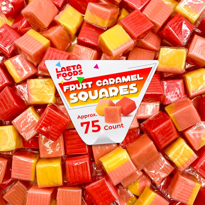 Fruit Caramel Squares - Strawberry, Passion Fruit, Raspberry Flavors (1 Pound Bag - Approx. 75 Count)