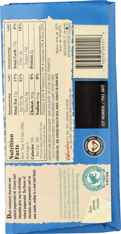 Chocolove Peppermint in Dark Chocolate, 3.2 Oz