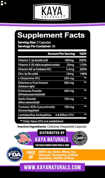 Immune System Booster, Elderberry, Zinc, Probiotics, Echinacea, Garlic, Turmeric