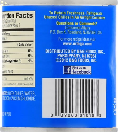 Ortega Diced Green Chiles, Mild, 7 Oz