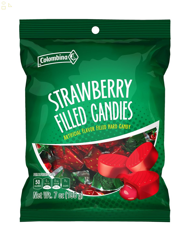 Colombina Strawberry Delights - Artificial Flavor Filled Candies - Hard Shell and Liquid, Soft Center Candy - Individually Wrapped Candy Dishes, Party Bag Favors - (33 Units: 1 Caramel per Pack) – 7 Oz