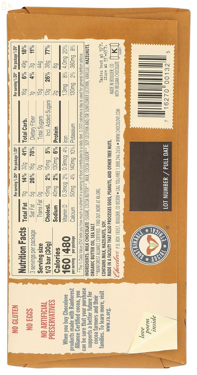 Chocolove XOXO Hazelnuts in Milk Chocolate Bar - 3.2 Oz Bar