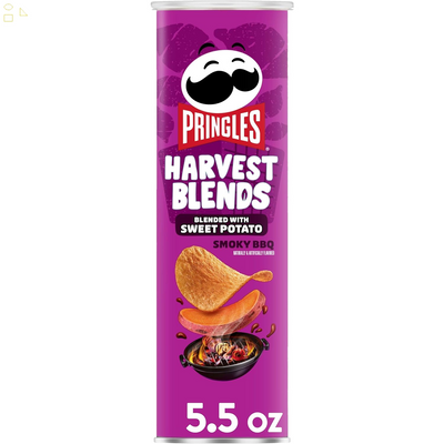 Pringles Harvest Blends Potato Crisps Chips, Lunch Snacks, Blended with Sweet Potato, Smoky BBQ, 5.5Oz Can
