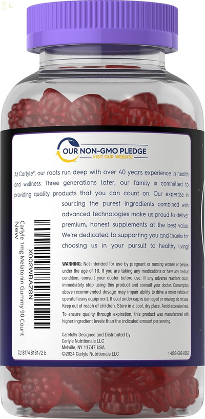 Melatonin Gummies | 1 Mg 90 Count | Fruit Flavor | Vegan, Non-Gmo, Gluten Free