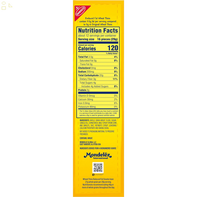 Wheat Thins Reduced Fat Whole Grain Wheat Crackers, Family Size, 12.5 Oz