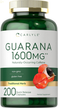 Guarana Extract Capsules | 1600Mg | 200 Count | Non-Gmo, Gluten Free Extract | Naturally Occurring Caffeine