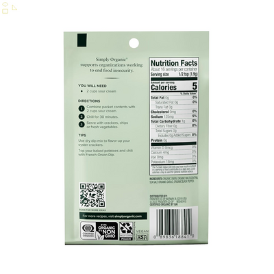 Simply Organic French Onion Dip, Certified Organic, Gluten-Free | 1.1 Oz