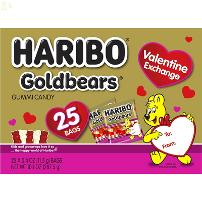 Haribo Gummi Candy | Valentine'S Day Limited Edition | Red & White Goldbears | Raspberry & Pineapple, 0.4 Oz. (25 Mini Bags)