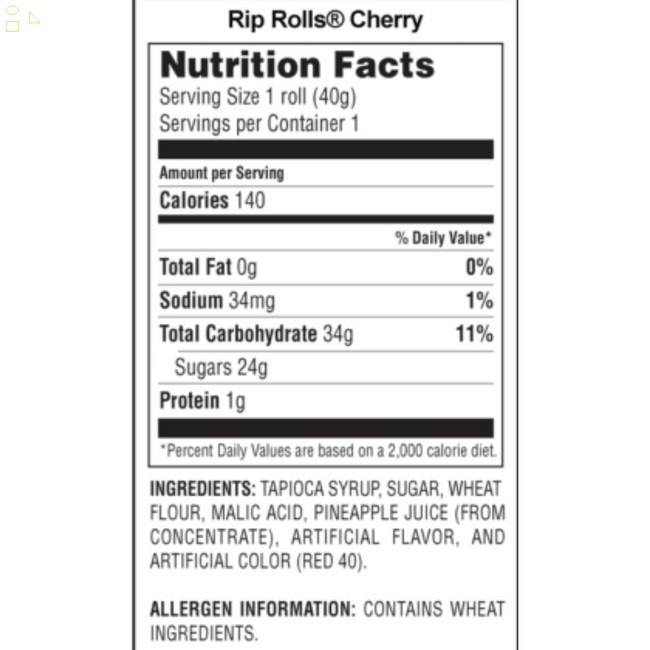 Rip Rolls Sour Candy Rolls, Cherry Fruit Flavor Fat Free Licorice Belt Candies, Individually Wrapped Shareable Snacks for Boys or Girls, Pack of 3