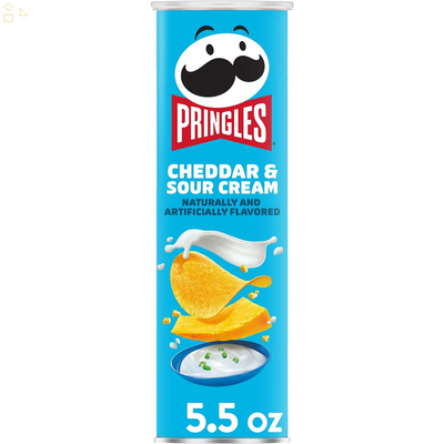 Pringles Potato Crisps Chips, Lunch Snacks, On-The-Go Snacks, Cheddar and Sour Cream, 5.5Oz Can (One Can)