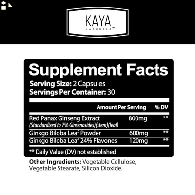 Ginkgo Biloba + Ginseng Extract Red Panax Focus Brain Memory Metabolism Booster