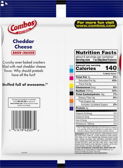 COMBOS Cheddar Cheese Cracker Baked Snacks 6.3-Ounce Bag