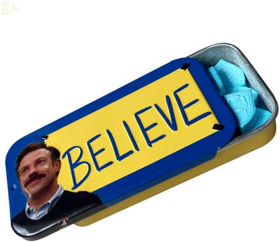 Ted Lasso Believe in Believe Blue Raspberry Flavored Candy - (1) Collectible Slide off Top Tin Filled with Candies Featuring Ted Lasso