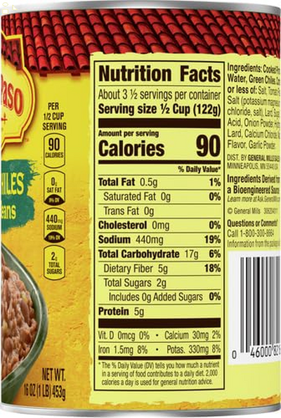 Old El Paso Green Chiles Refried Beans, 16 Oz.