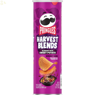Pringles Harvest Blends Potato Crisps Chips, Lunch Snacks, Blended with Sweet Potato, Smoky BBQ, 5.5Oz Can