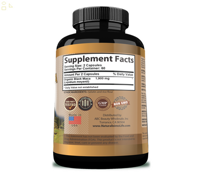 Organic Black Maca 1,900 Mg per Serving Natural Energy Booster Peruvian Maca