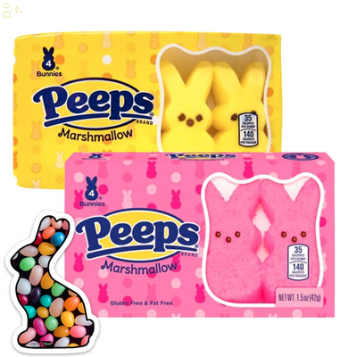 Okie Dokie Trading Co. Easter Bunny Sticker Bundled with Peeps Marshmallow Bunnies (4 Count X 2, Yellow/Pink)