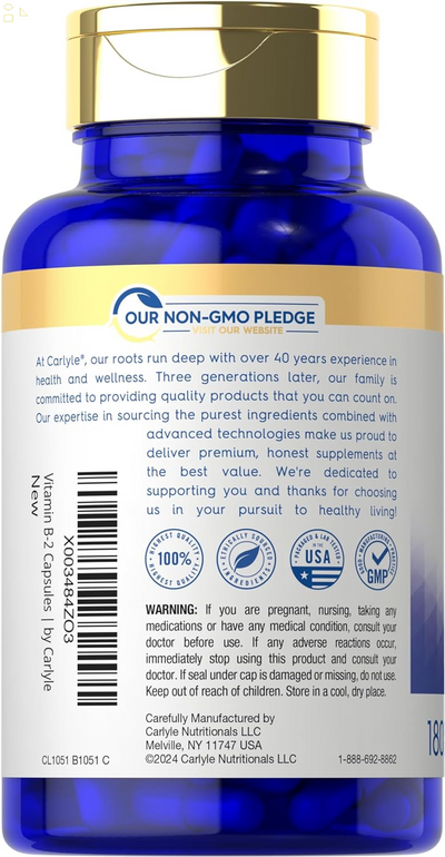 Vitamin B-2 400Mg | 180 Count | Non-Gmo, Gluten Free Supplement | Vitamin B2 Riboflavin