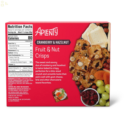 , Aplenty Fruit & Nut Crisps, Cranberry & Hazelnut, 5.3 Oz