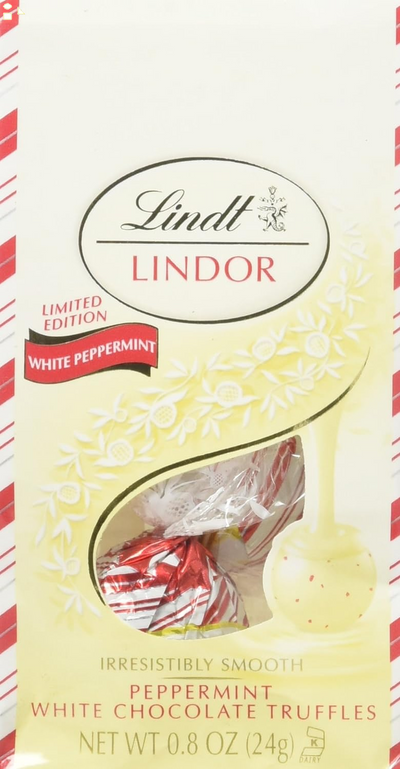 Lindt Holiday Peppermint White Chocolate Truffles Mini Gift Bag, Kosher, Great for Holiday Gifting, 0.8 Oz