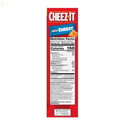 Cheez-It Cheese Crackers, Baked Snack Crackers, Lunch Snacks, Extra Cheesy, 12.4Oz Box (1 Box)