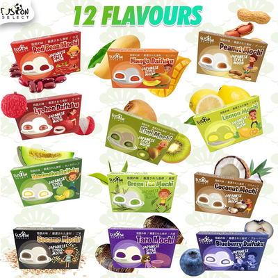 Fusion Select Mochi Daifuku Snacks - Traditional Japanese Rice Cakes with Filling - Flavored Asian Sweet Desserts for Family - Chewy and Soft Texture (Sesame)