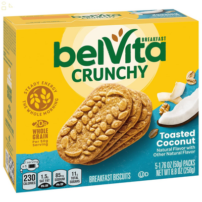 Belvita Toasted Coconut Breakfast Biscuits, 5 Packs (4 Biscuits per Pack)