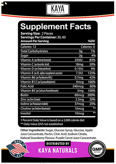 3X 60Ct Multi Vitamin Gummy, Biotin, Vitamin A, C & E, Zinc & Vitamin B-12