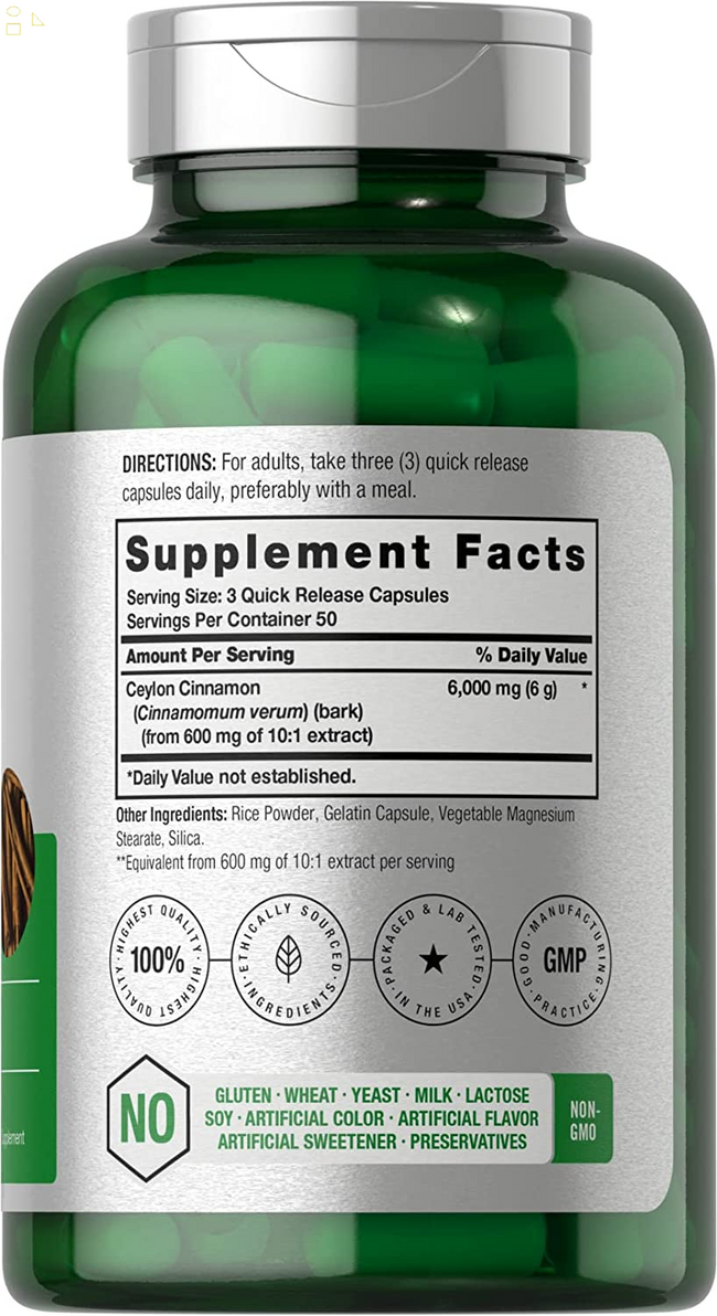 Ceylon Cinnamon Capsules | 6000 Mg | 150 Count | Non-Gmo & Gluten Free Supplement