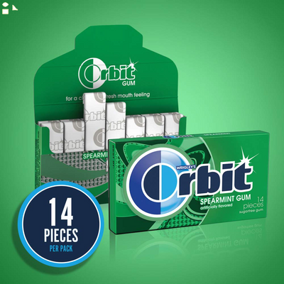 Orbit Gum, Sugar Free, Spearmint, 14-Ct