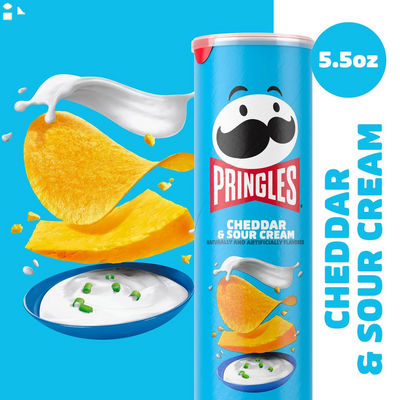 Pringles Potato Crisps Chips, Lunch Snacks, On-The-Go Snacks, Cheddar and Sour Cream, 5.5Oz Can (One Can)