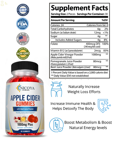 Apple Cider Vinegar 60Ct -, Fat Burner, Detox & Immune Booster