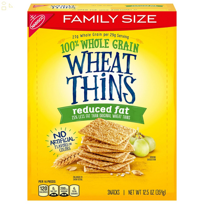 Wheat Thins Reduced Fat Whole Grain Wheat Crackers, Family Size, 12.5 Oz