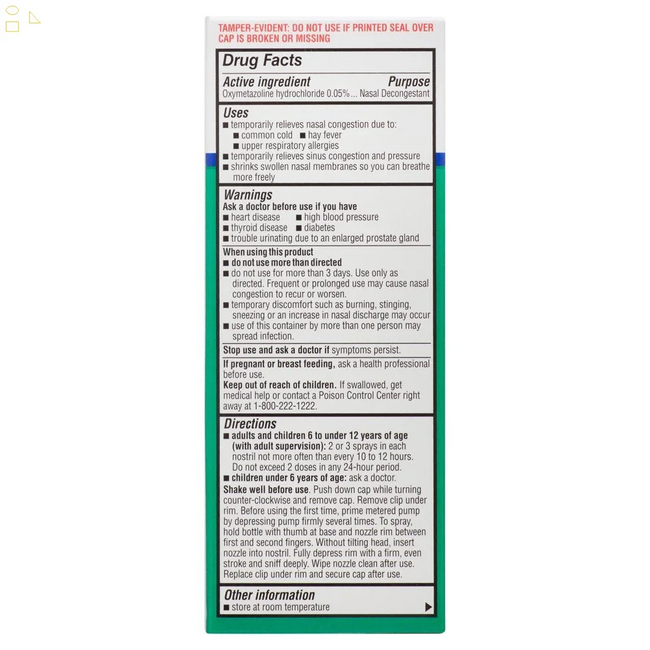 12 Hour Severe Nasal Congestion Relief Spray Pump Mist, with Menthol 60 Ml. | Compare to Afrin No Drip Severe Congestion Pump Mist