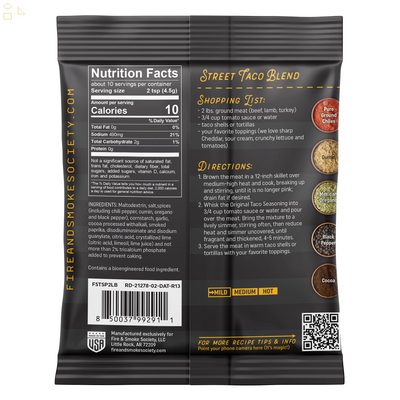 Fire & Smoke Society Family Size Taco Seasoning Mix 1.6 Oz, Seasons 2 Lbs, Mixed Spices & Seasonings