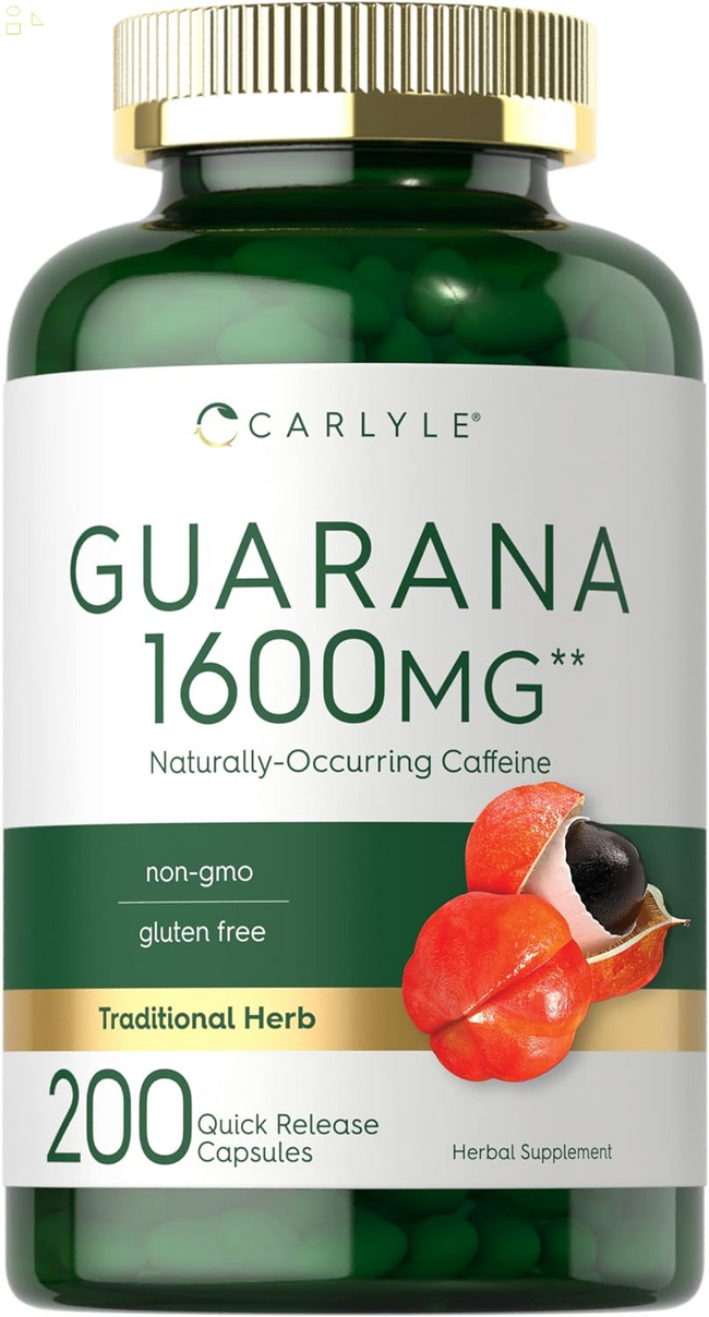 Guarana Extract Capsules | 1600Mg | 200 Count | Non-Gmo, Gluten Free Extract | Naturally Occurring Caffeine